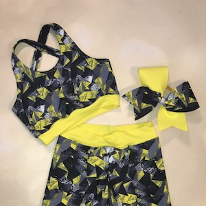 The &quot;Tops&quot; Crop Top x back sports bra, Spandex Shorts, and Optional Matching Cheer Bow / Cheer Bra / Girls Dancewear / Practice wear