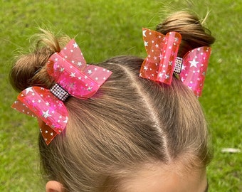 Neon Pigtail Bows / one set, two bows / Dolly Bow / Mini Bow / Rhinestone Center / Mini Bows / Bun Bows / Space Bun / waterproof