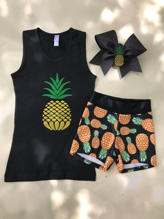 Pineapple Tank Top With Optional Cheer Bow and Spandex Shorts | Etsy