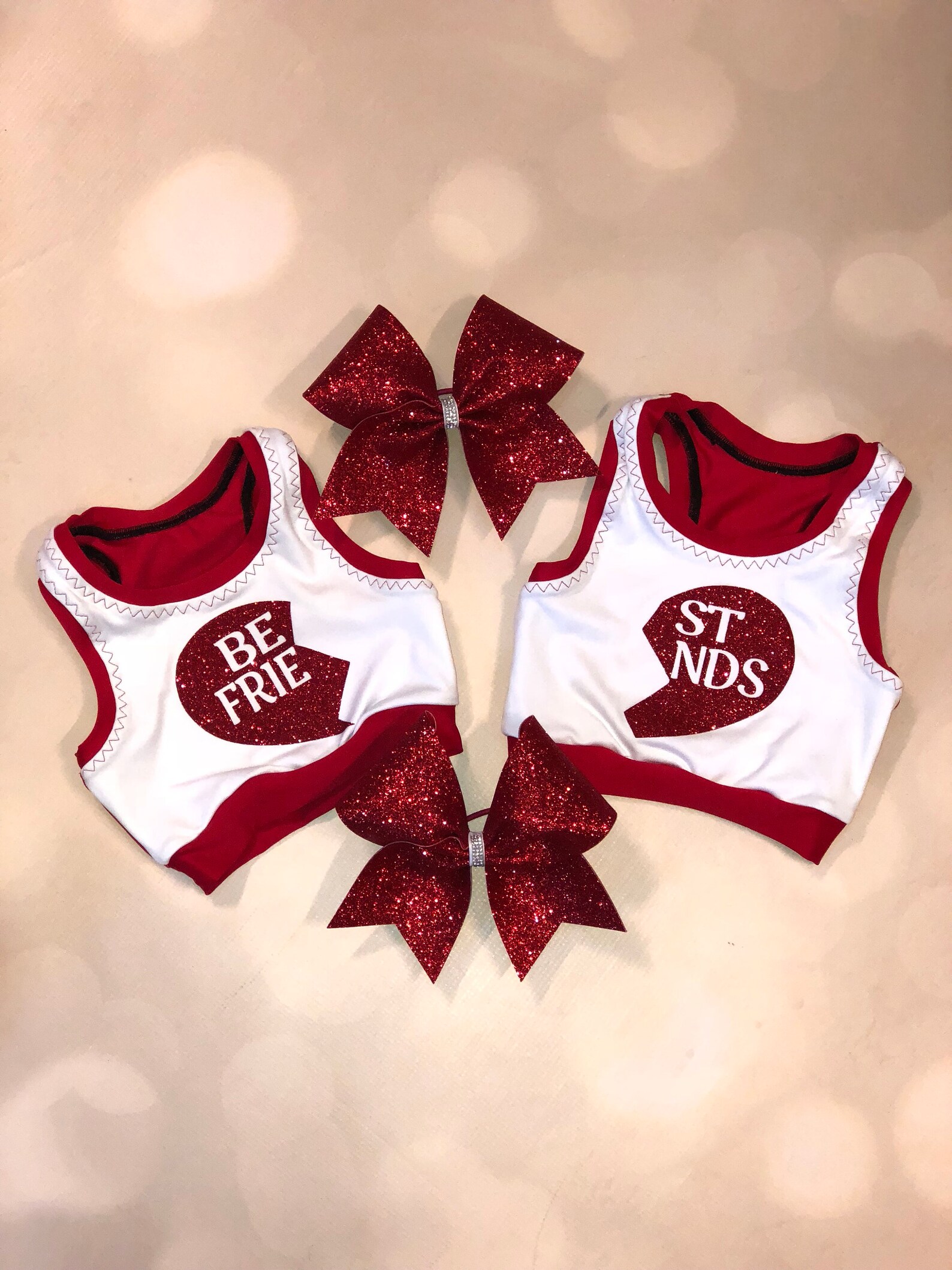 Best Friends Red on White Heart Girls Dancewear Crop Top Sports Bra Set ...