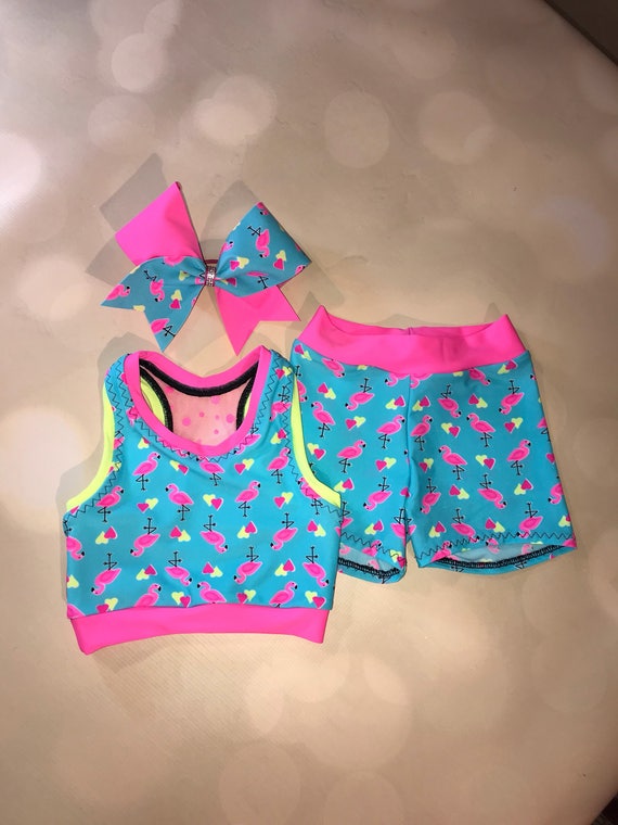 matching shorts and sports bra