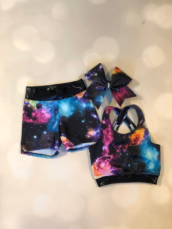 The aurora X Back Sports Bra, Spandex Shorts, and Optional Matching Cheer  Bow / Gymnastics Shorts / Girls Dance Wear / Space Outfit -  Canada