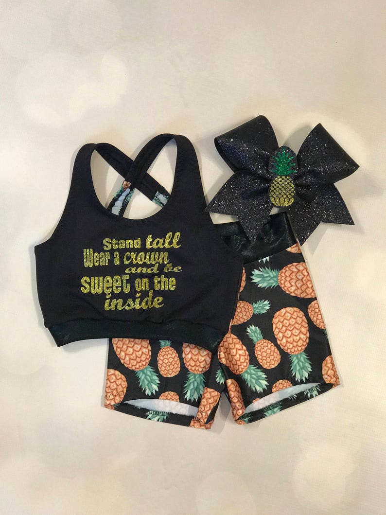 Blue Pine Pineapple Print Sports Bra