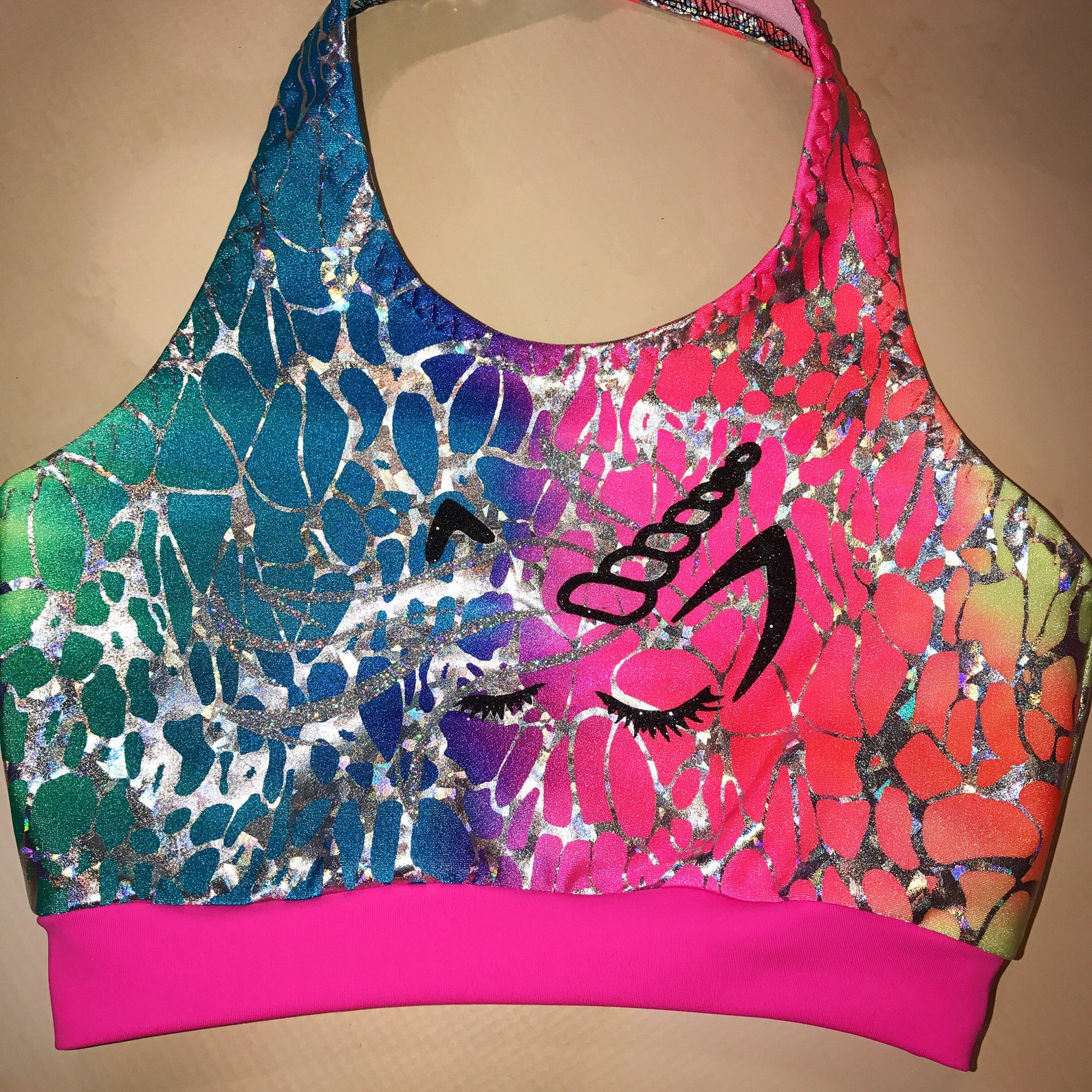 The annabella Neon Rainbow Unicorn Sport Bra Etsy