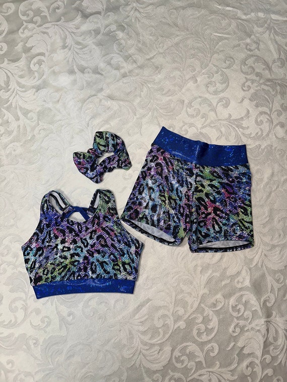 Ready to Ship Girls Small Sports Bra, Shorts, and Matching Scrunchie Girls  Dancewear Cheer Sports Bra Matching Set 