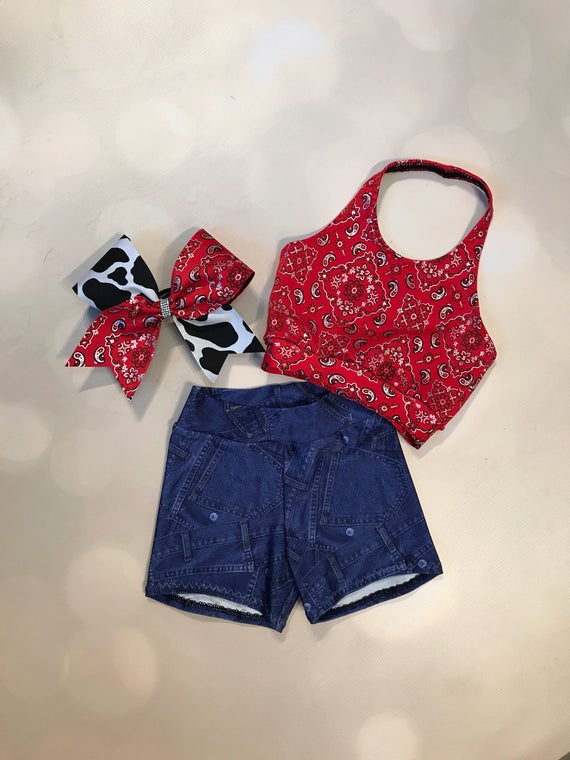 The bailey Sports Bra, Spandex Short, Optional Matching Cheer Bow