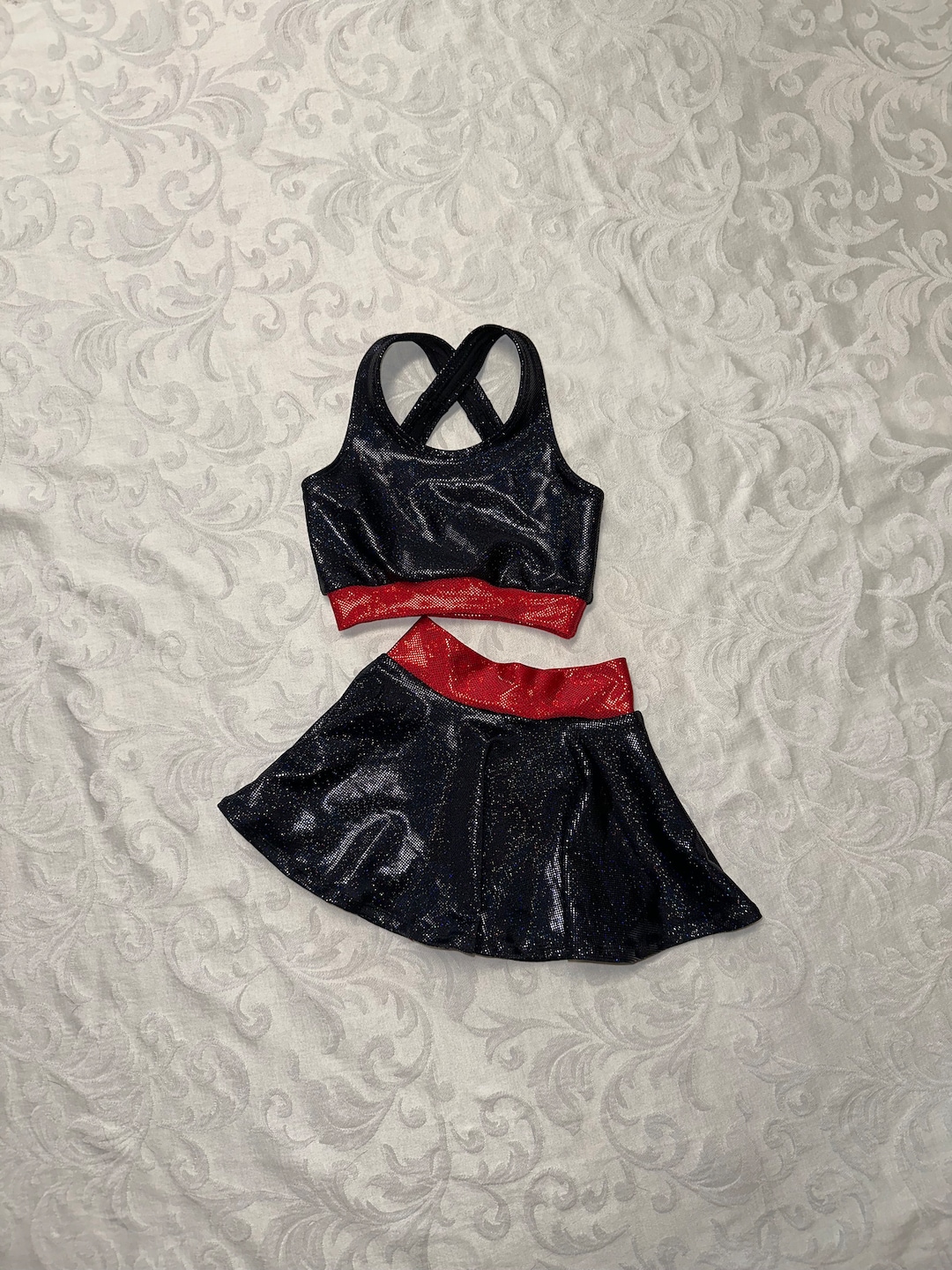 The riley Girls Dancewear Sports Bra, Skirt, and Optional Cheer