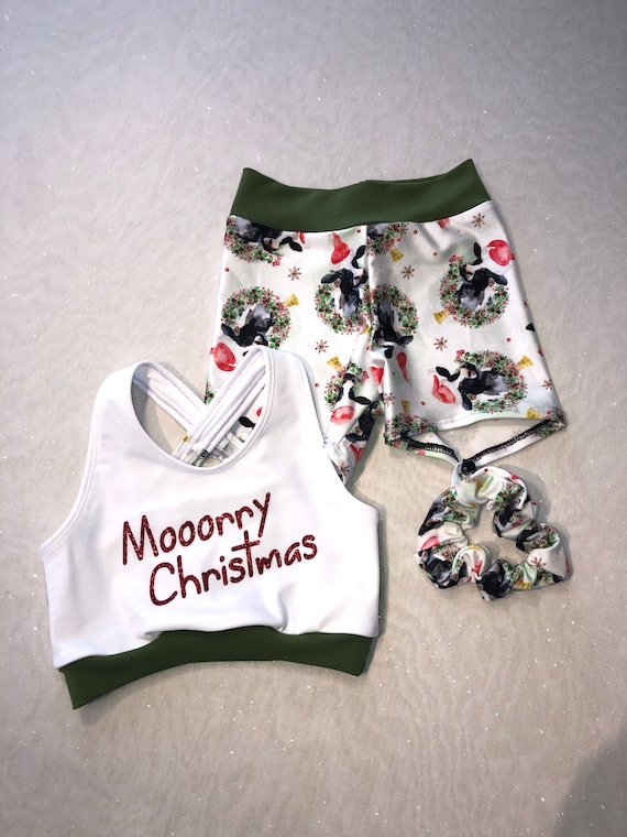 The moo-rry Christmas Christmas Sports Bra, Spandex Shorts and Optional  Scrunchie / Cheer Bow Set / Girls Dancewear / Christmas Practice -   Canada