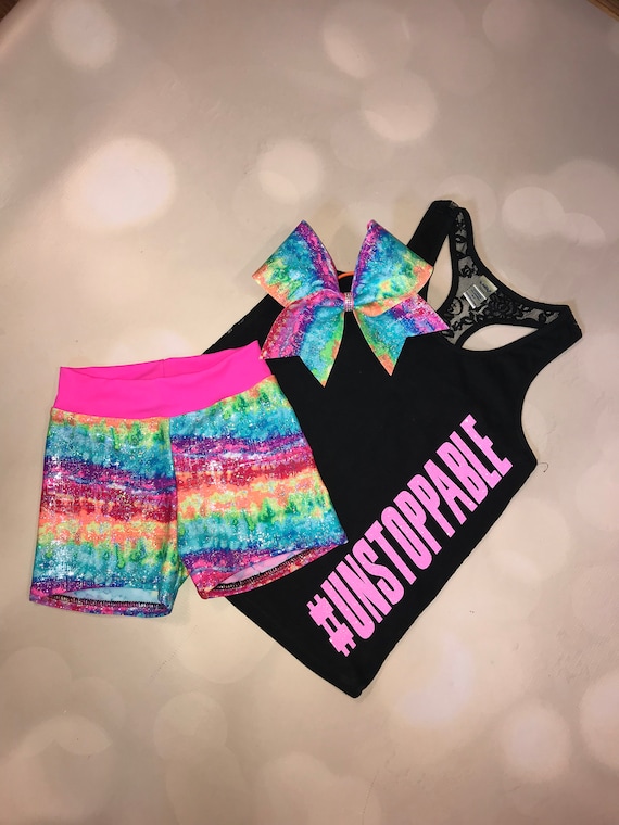 The unstoppable Lace Back Tank, Sports Bra, Spandex Shorts, and Optional  Matching Cheer Bow / Girls Dancewear / Cheer Sports Bra 