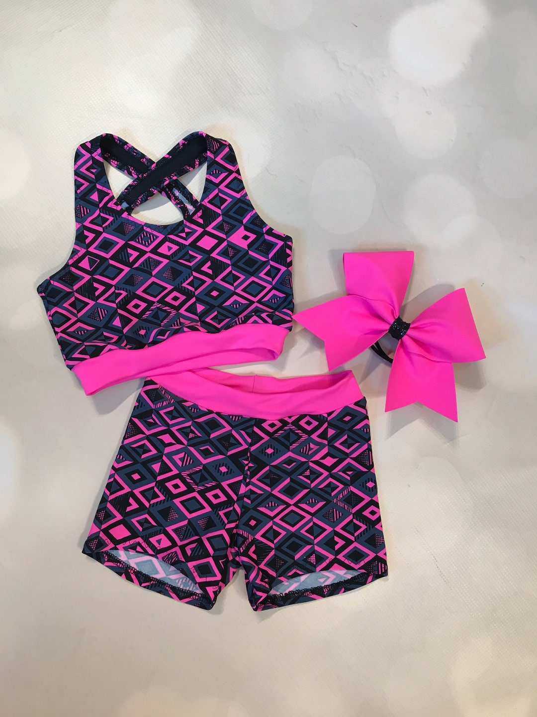 The "gracie" Girls Dancewear Neon Pink Crop Top X Back Sports Bra ...