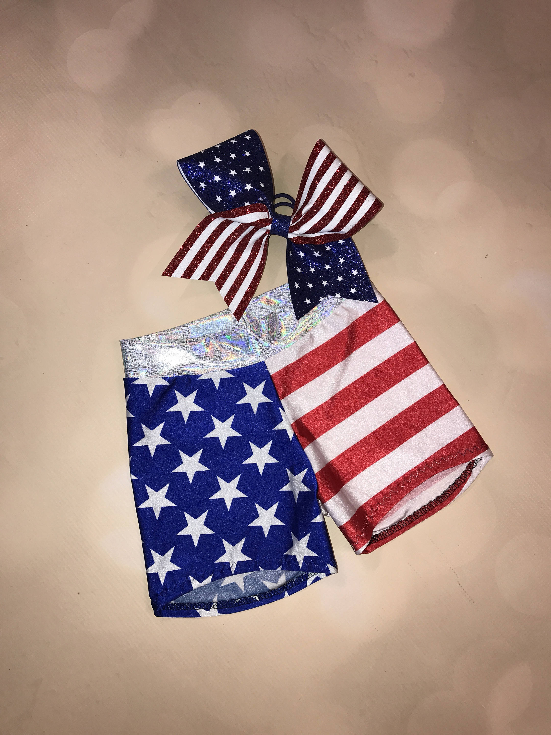 Red White and Bow Tank Top With Optional Flag Cheer Bow