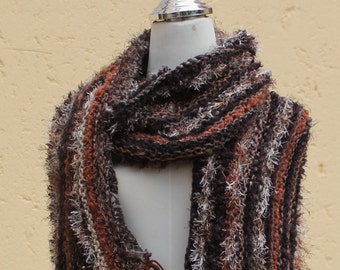 Wrap shawl , Oversized scarf , Soft woolly warm scarf , Brown knitted scarf , Extra ong scarf , SCAWL , Hand-knitted scarf - CHOCOLATE
