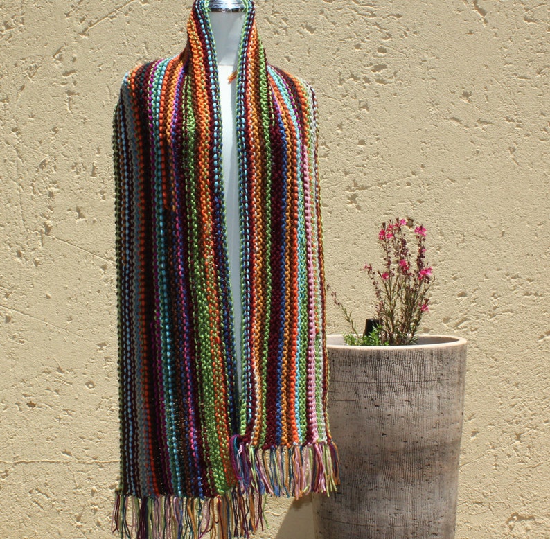 Womens textured scarf , Multi colored scarf , Warm cosy scarf , Chunky scarf , Student gift , Long scarf , Hippie chic scarf , RAINBOW image 4