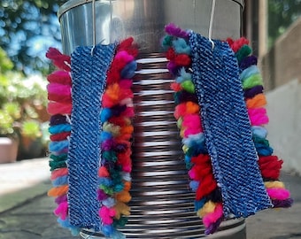 Bunte Ohrringe, Upcycled Denim, Handgemachte Ohrringe.