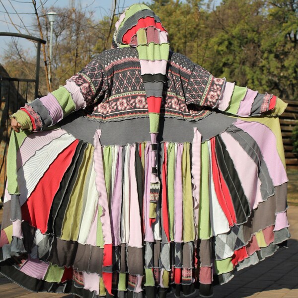 Katwise sweater coat , ,Elf coat , Pixie Coat , Katwise jacket , Up cycled Sweater Coat , Gypsy coat ,  Goth jacket -CONFETTI
