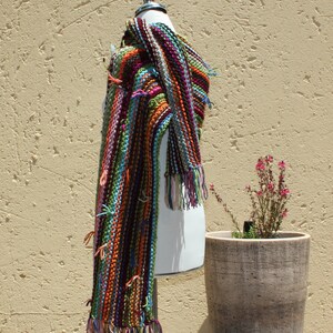 Womens textured scarf , Multi colored scarf , Warm cosy scarf , Chunky scarf , Student gift , Long scarf , Hippie chic scarf , RAINBOW image 2