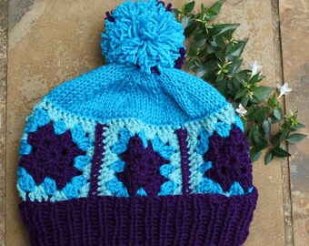 Bonnet carré de grand-mère, Bonnet, Bonnet au crochet, Bonnet fait à la main, Bonnet en fil, Bonnet chaud, Chapeau d’hiver, Bonnet hippie, Style Boho, OOAK