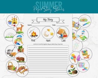 Story Starter Activity - Summer Themed Paper Story Stones, Set of 36 Two Inch "Stones" - SPSS