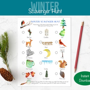 Scavenger Hunt, Outdoor Winter Learning Activity, Fun and Interactive, Explorative Worksheet, Printable, Instant Digital Download