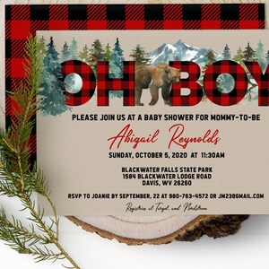 Faire-part de fête prénatale rustique ours des bois, garçon, WMByS