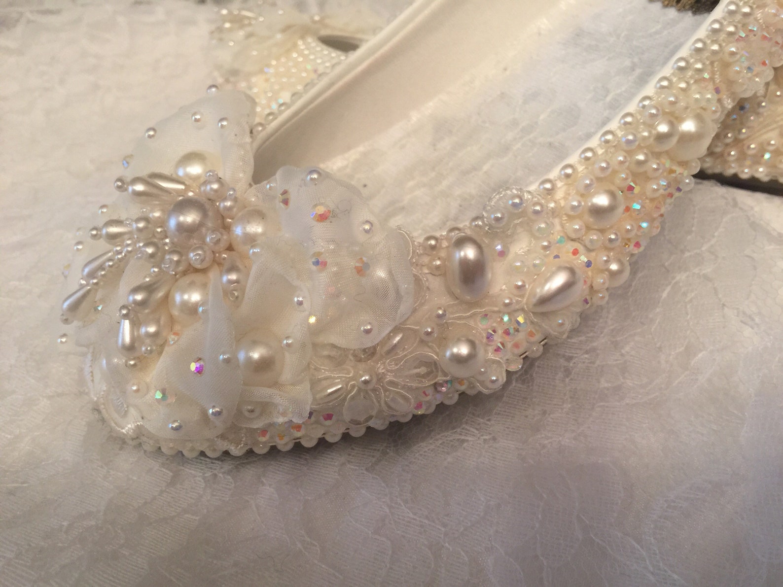 wedding shoes bridal ballet flats beaded rhinestones hand embellished, size 5-13