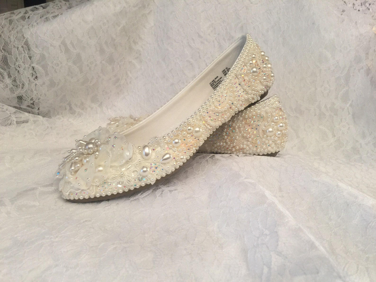 wedding shoes bridal ballet flats beaded rhinestones hand embellished, size 5-13