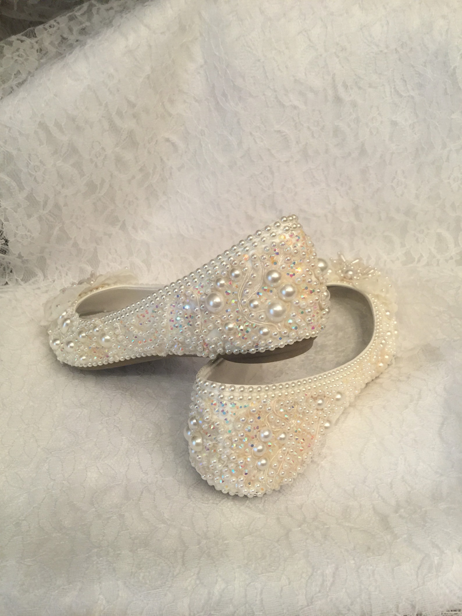 wedding shoes bridal ballet flats beaded rhinestones hand embellished, size 5-13