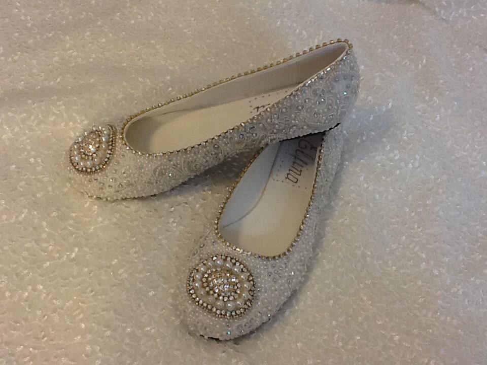 Plus Size Wedding Shoes Bridal Flats Beaded Rhinestones Hand | Etsy