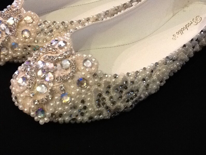 Plus Size Wedding Shoes Bridal Flats Beaded Rhinestones Hand | Etsy