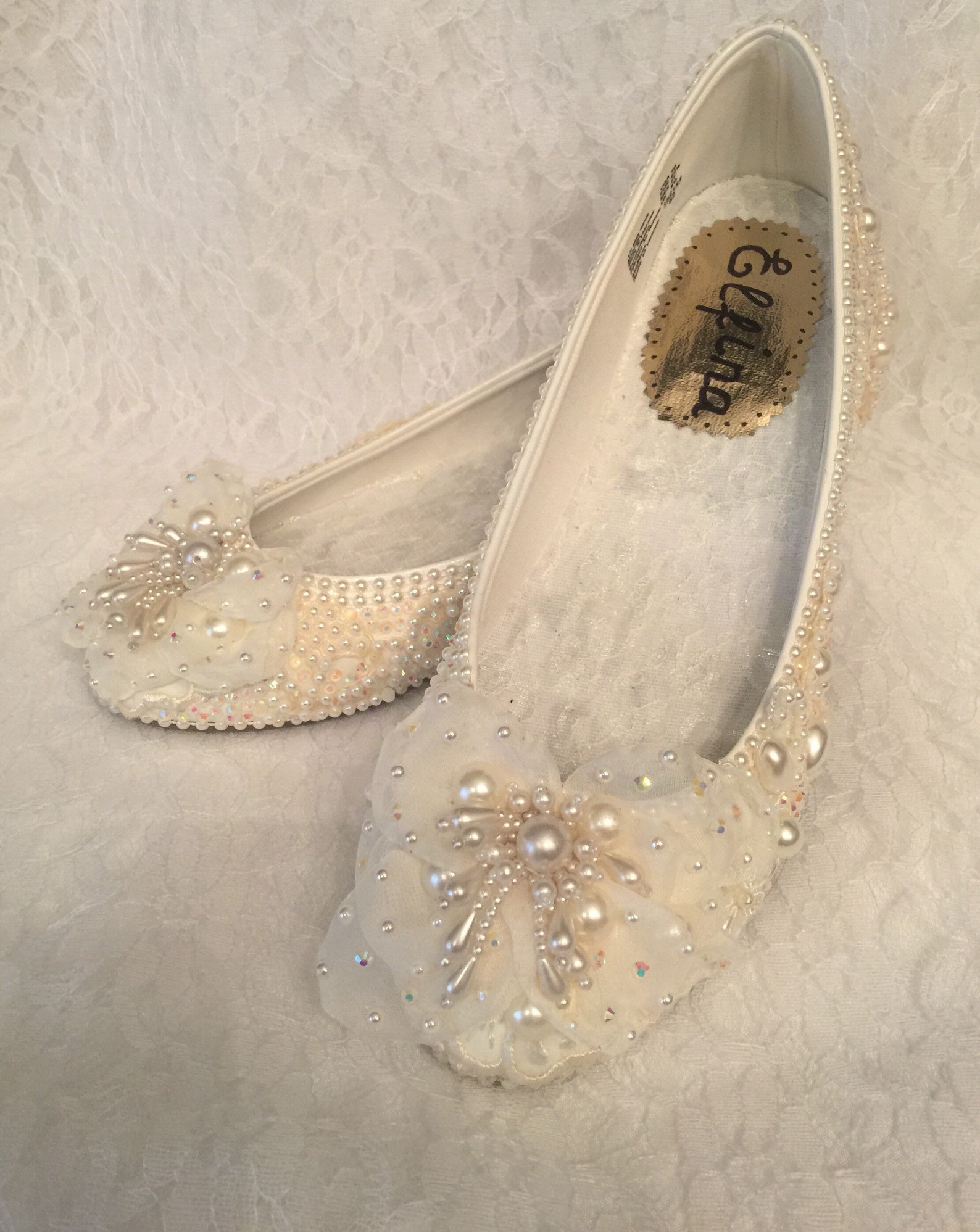 wedding shoes bridal ballet flats beaded rhinestones hand embellished, size 5-13