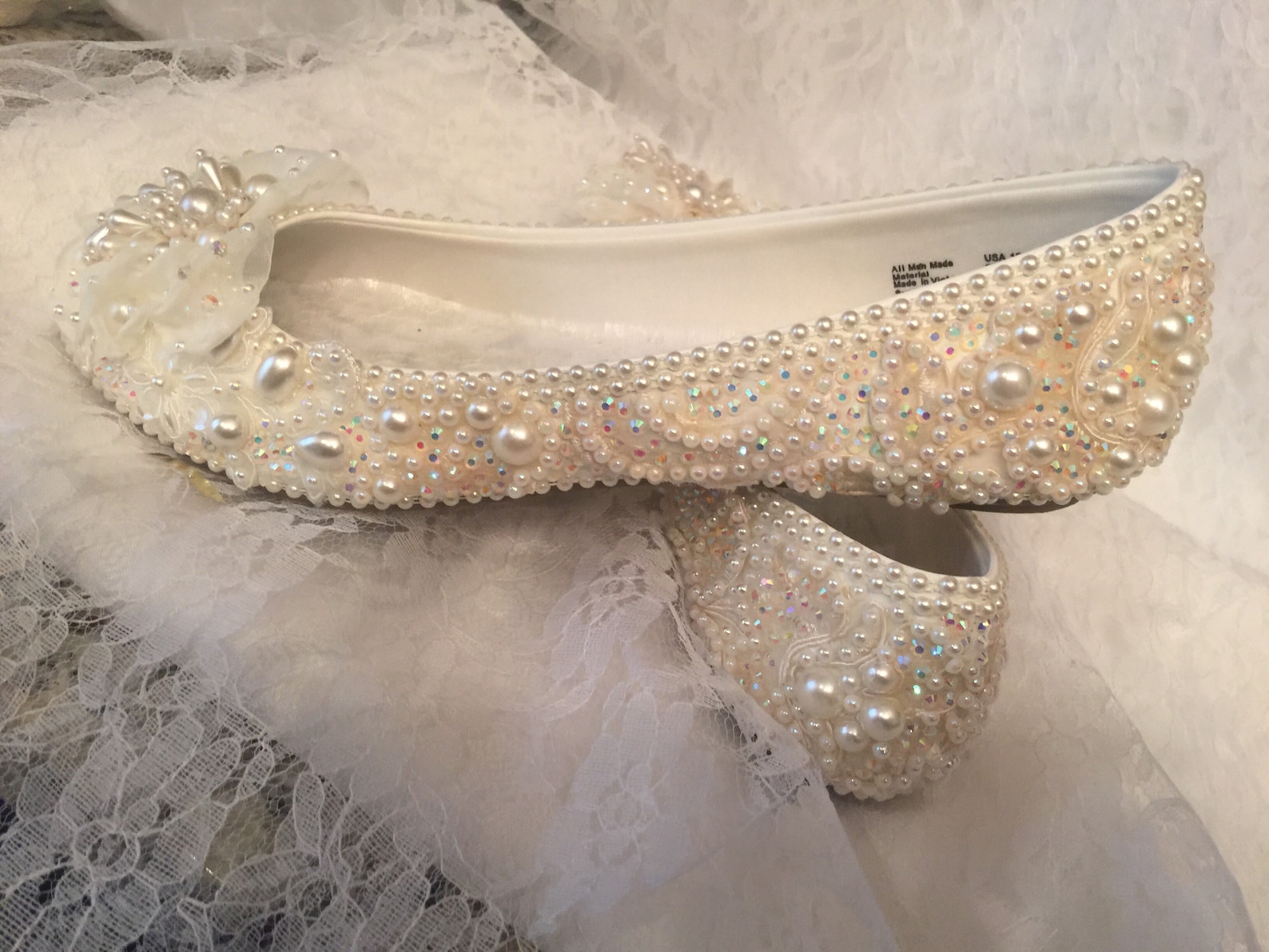 wedding shoes bridal ballet flats beaded rhinestones hand embellished, size 5-13