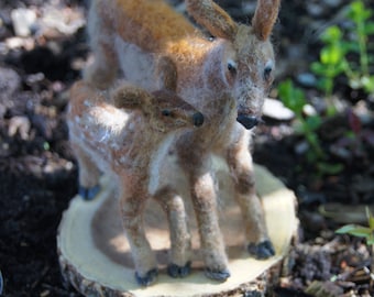 Deer and her Fawn - Needle Felted