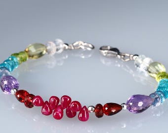 Bracciale con pietre preziose a goccia di rubino - Bracciale multicolore colorato