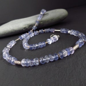Fantastic Ink Blue Iolite necklace gemstone natural collier faceted Iolite Sterling Silver beads Natural gemstone