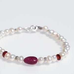 Perlen Edelstein Armband Rubin – 925 Silber
