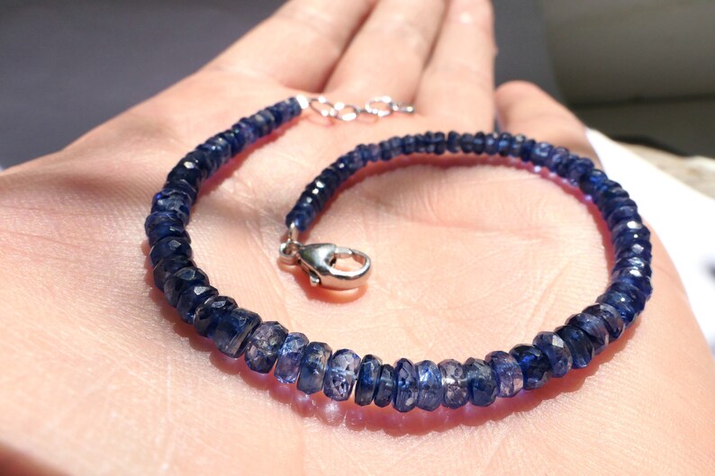 Kyanite bracelet gemstone faceted beads KY4 disthene handmade natural gift birthday blue Disthene natural stainless steel