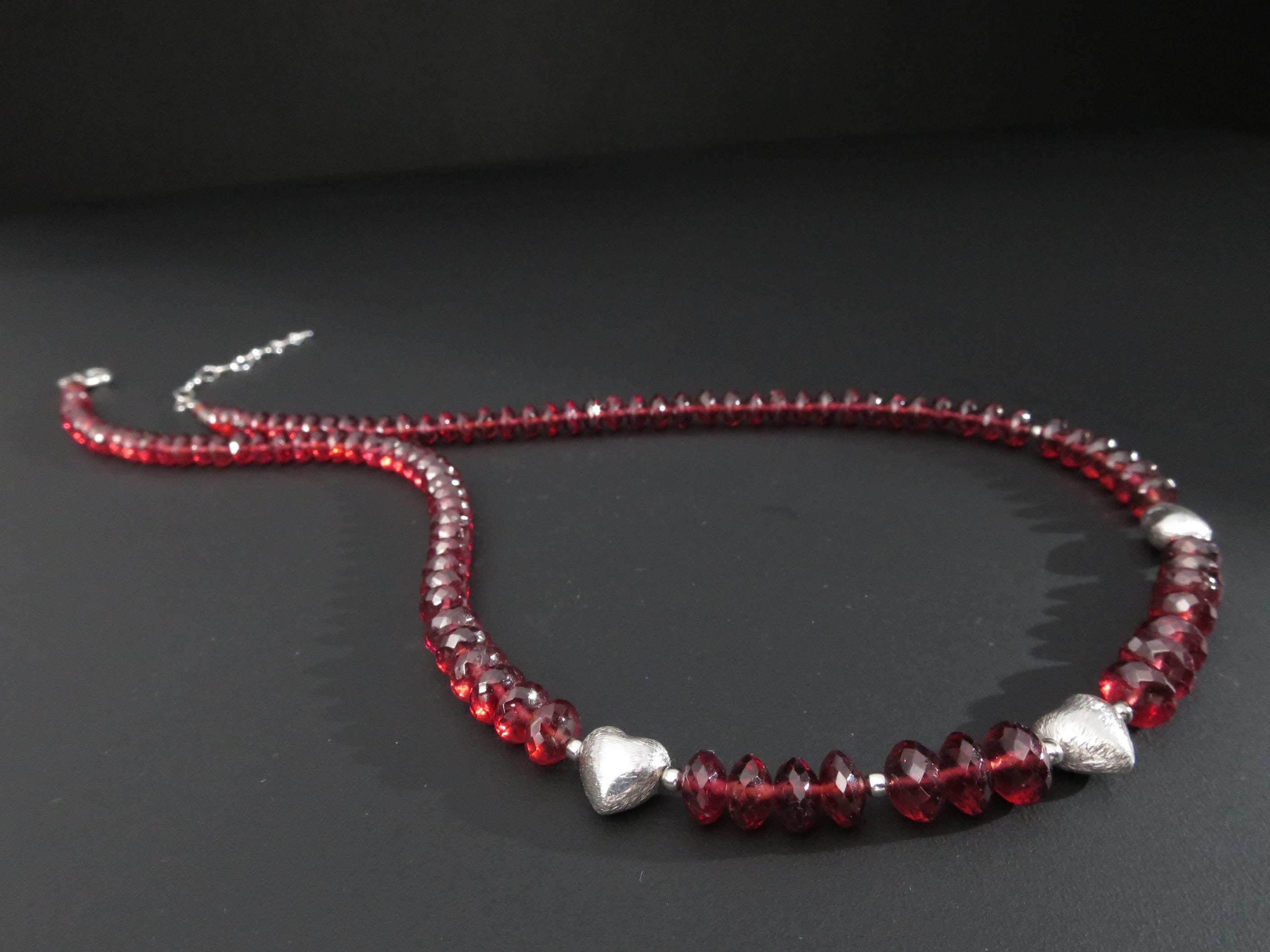 Collier En Argent Sterling 925 Avec Grenat Du Mozambique - Pierre Naturelle Rouge - Fait Main En Inde - 18 Pouces