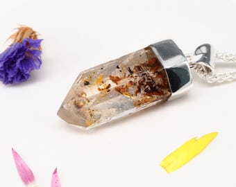 Petroleum Quartz Pendant 39 mm Long Silver UV Crystal