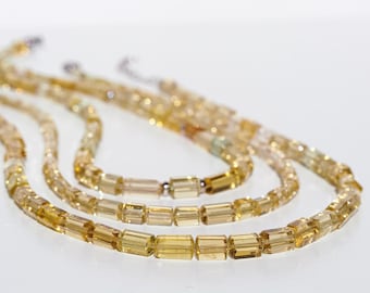 Collana di eliodoro, berillo giallo, pietra preziosa rara, cristallo naturale, lucidato, con chiusura in argento sterling 925 rodiato.