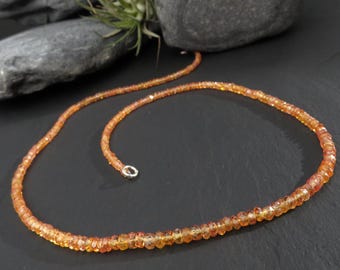 Collana di zaffiri, collana di zaffiri in argento, collana di zaffiri arancioni, collana di zaffiri, collana con pietre preziose, collana di zaffiri sfaccettati color pesca