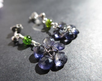 Iolite Flower Earrings Drops faceted beads gemstone earrings earstuds sterling Silver colorful natural gemstones earrings handmade