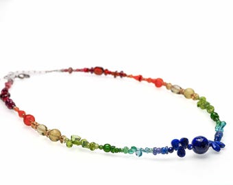 Chakra Rainbow Colorful Necklace Silver Gemstone