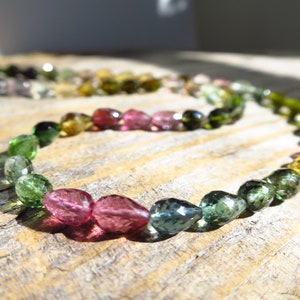 Multicolor TB1 Tourmaline Necklace Green Pink Yellow Faceted Teardrop Tourmaline Sterling Silver Clasp Rhodium Plated Gemstone Necklace