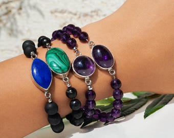 Bracciale con pietre preziose naturali, pezzo unico con chiusura magnetica, realizzato a mano in Austria.