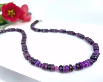 Fantastic genuine Sugilite gemstone necklace untreated Sugilite pearl necklace with intense color