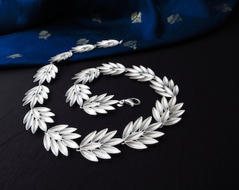 Collar de flor de plata de ley, 43 cm, macizo, estilo natural.