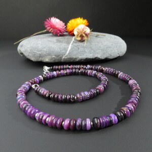 Sugilite Necklace Silver Real Sugilite Necklace Rondelle Purple Gemstone Necklace Sugilite Untreated Sugilite Beads Necklace Africa Sugilite