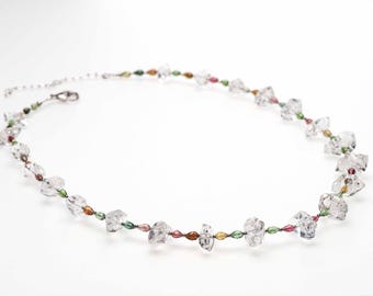 Herkimerhalsband, silver; Herkimer diamanthalsband, silverhalsband med naturlig ädelsten; turmalinhalsband; långt bergkristallhalsband med dubbelt terminering