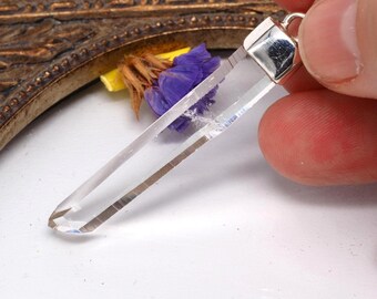 Lemurian rock crystal pendant set in 925 sterling silver from Penas Blancas Laser Crystal Colombia Seed Quartz