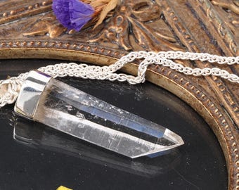 Lemuria rock crystal pendant, silver, length 52 mm with eyelet